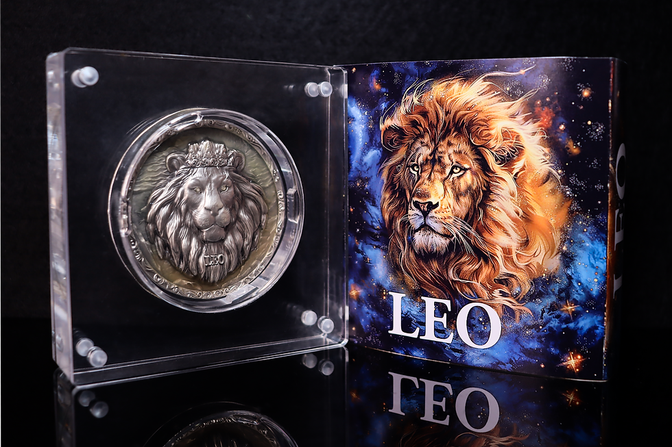 Miniaturbild: LEO - Zodiac Sign 5 oz .999 Silver - Glow in Dark - UV - Antiqued $12 Niue 2024