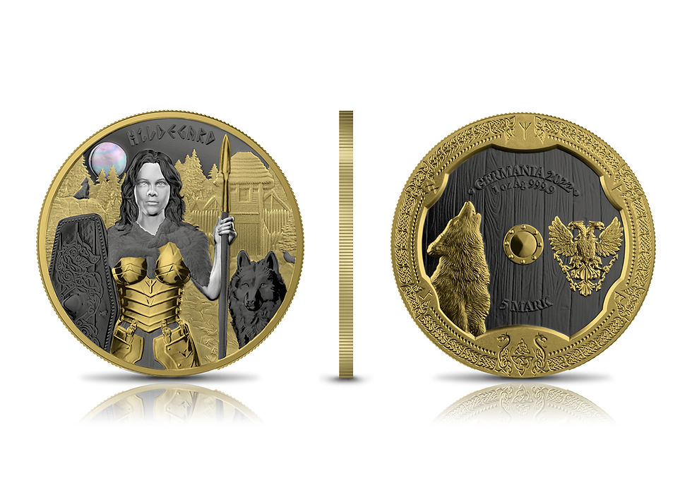 Miniatura: 2022 Valkyries: Hildegard Valhalla 1 oz Silver BU Ultra High Black and Gold
