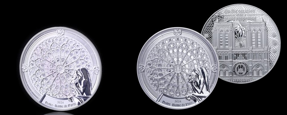Miniatura: NOTRE DAME 3 Oz .999 High Relief Silver Coin 200 Francs Djibouti 2024