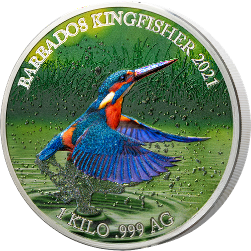 Miniature : KINGFISHER Colourful Wildlife 1 Kg Kilo Silver Coin 25$ Barbados 2021
