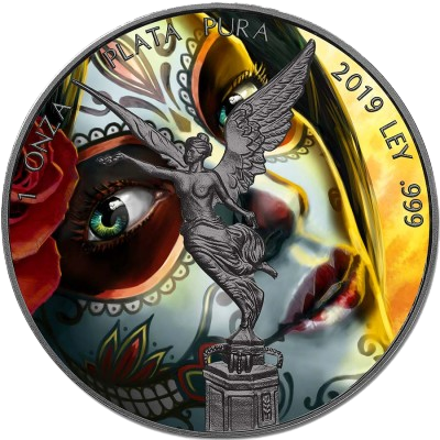 Mexico SANTA MUERTE LIBERTAD 1 Onza Silver coin 2019 Ruthenium plated 1 oz