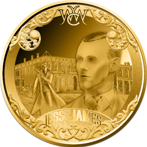 Jesse James Wild West collection Silver Coin 1 Barbados 2024 Gold