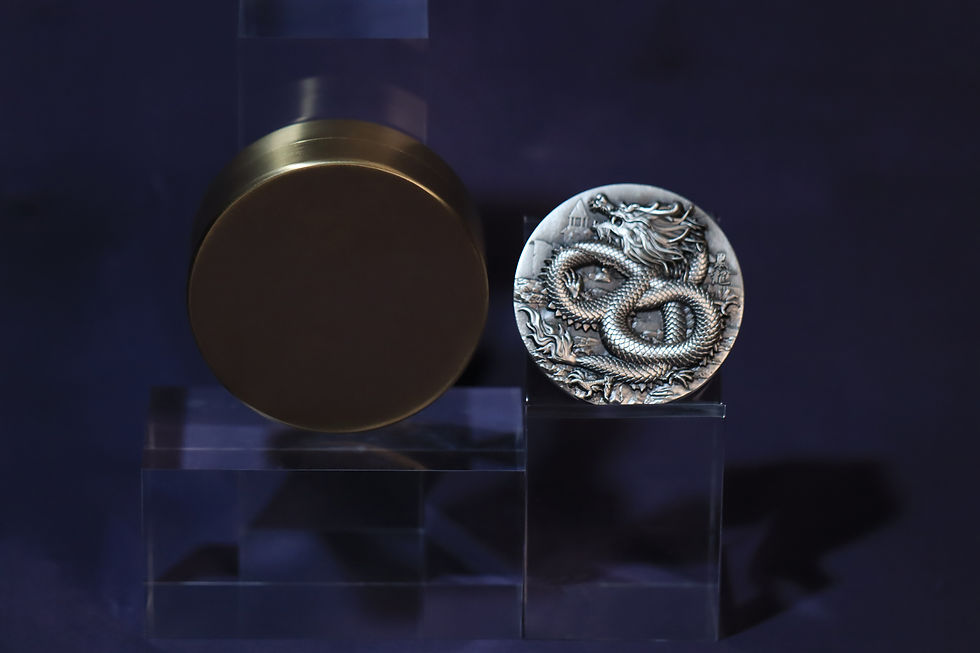 Miniature : NINE DRAGON: BLACK GUARDIAN DRAGON 5 Oz Silver Coin 18888 Francs Chad 2024