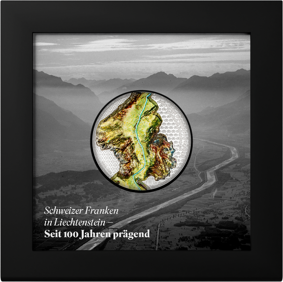 Miniatura: RHINE VALLEY 100 Years Swiss Franc 1 Oz Silver Coin 5 Francs Liechtenstein 2024