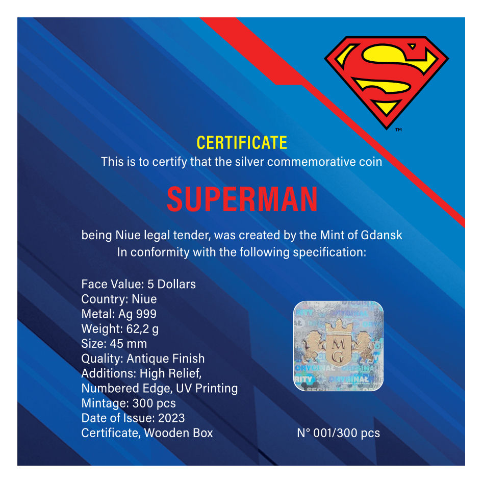 Miniaturbild: Superman - 2 oz .999 Silver High Relief Coin - $5 Niue 2024