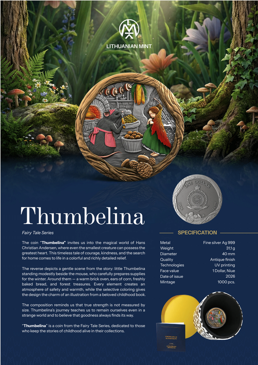 Miniatura: Thumbelina - Fairy Tales Series - 1 Oz .999 Silver Coin 1$ Niue 2026