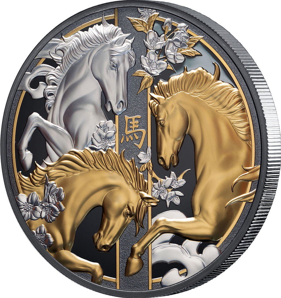Thumbnail: Lunar Year of the Horse Black Proof - 5oz .999 Silver Coin - 10$ Niue 2026