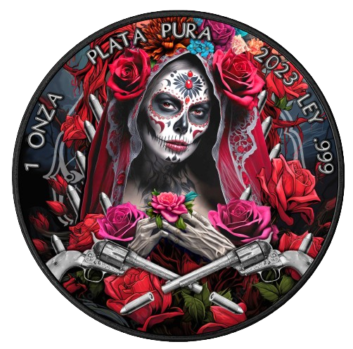 Miniatura: SANTA MUERTE Libertad 1 Oz Black Ruthenium Silver Coin Mexico 2023