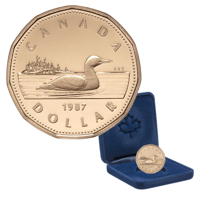 1987 Canadian $1 Common Loon/First Year of Issue Proof Dollar Coin-case