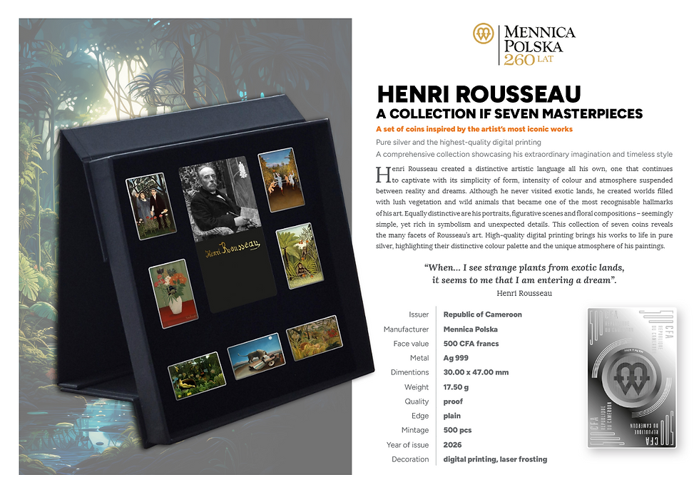 Miniatura: HENRI ROUSSEAU: The Dream - 17.50g .999 Silver Coin - 500 francs Cameroon 2026