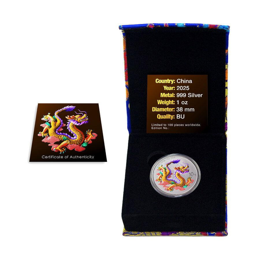 Thumbnail: Yellow Dragon 1 oz .999 Silver Colorized Coin China 2025