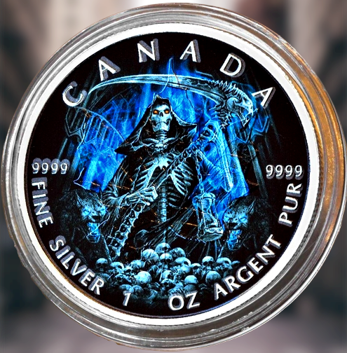 Miniatura: GRIM REAPER Death Maple Leaf Armageddon I 1 Oz Silver Coin 5$ Canada 2016