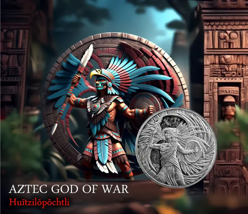 Thumbnail: Huitzilopochtli - Aztec God of War - 1oz .999 Silver Round Colorized