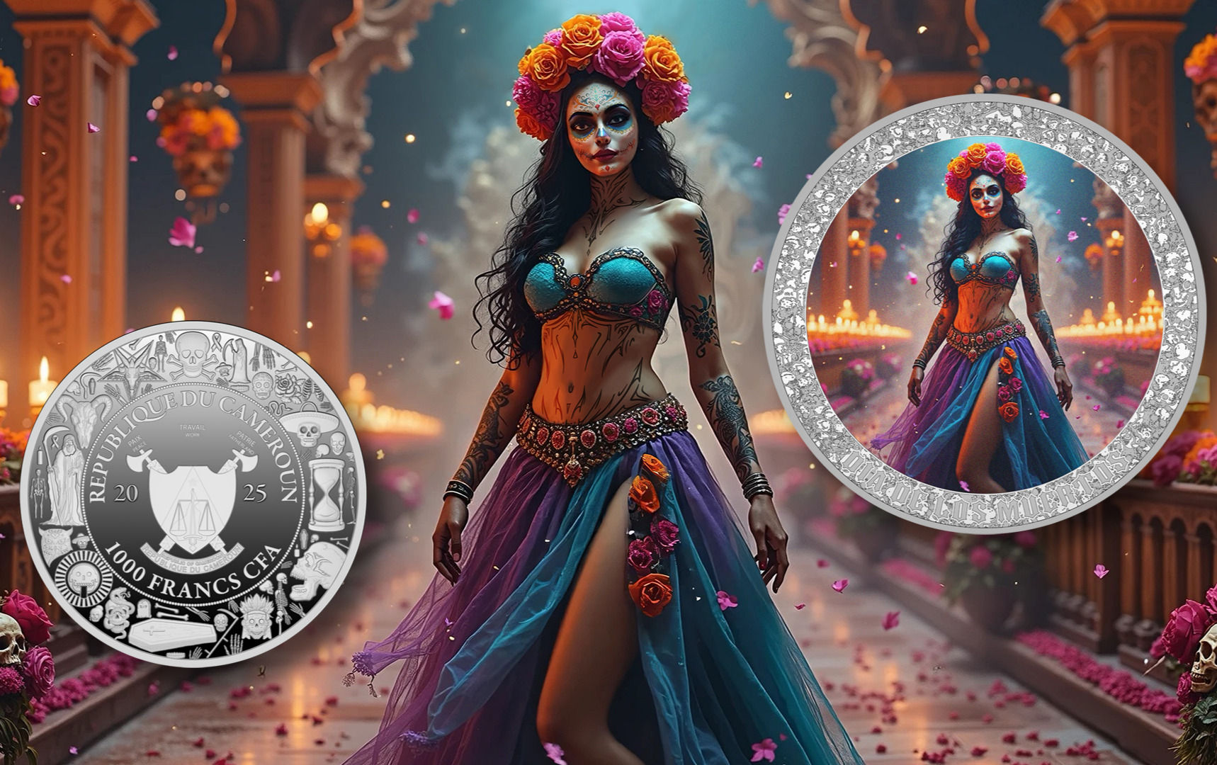 Dancing Queen: Dia de los Muertos 1oz silver Coin 1000 Francs CFA Cameroon 2025