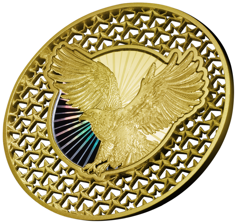 Miniatura: FILIGREE AMERICAN EAGLE 2 Oz Gold Glided Silver Coin 5$ Solomon Islands 2026
