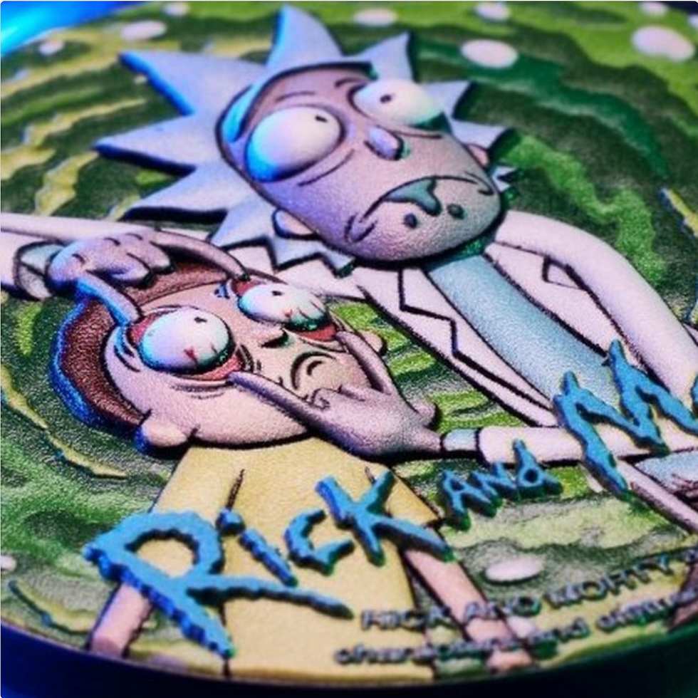 Miniatura: Rick and Morty 2oz .999 High Relief Silver Glow in Dark $5 Niue 2024