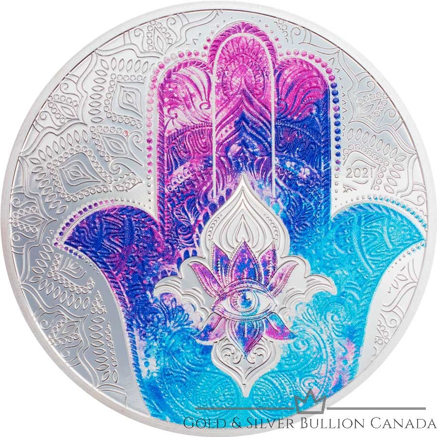 Miniaturbild: 2021 Palau 1 Unze oz Hand of Hamsa Farbe Silber Polierte Platte PP