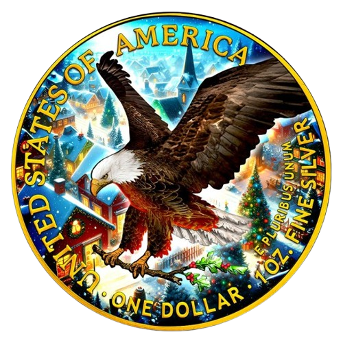 Thumbnail: 2024 1 oz American Silver Eagle Christmas 24k Gold Gilded Colorized Coin
