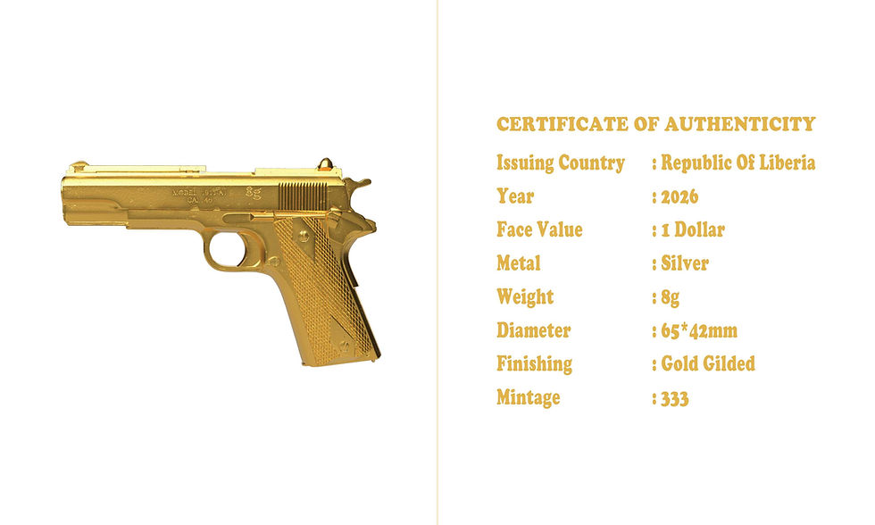 Miniatura: 2026 Liberia 3D M1911 Pistol 8g Silver Coin Blind Box