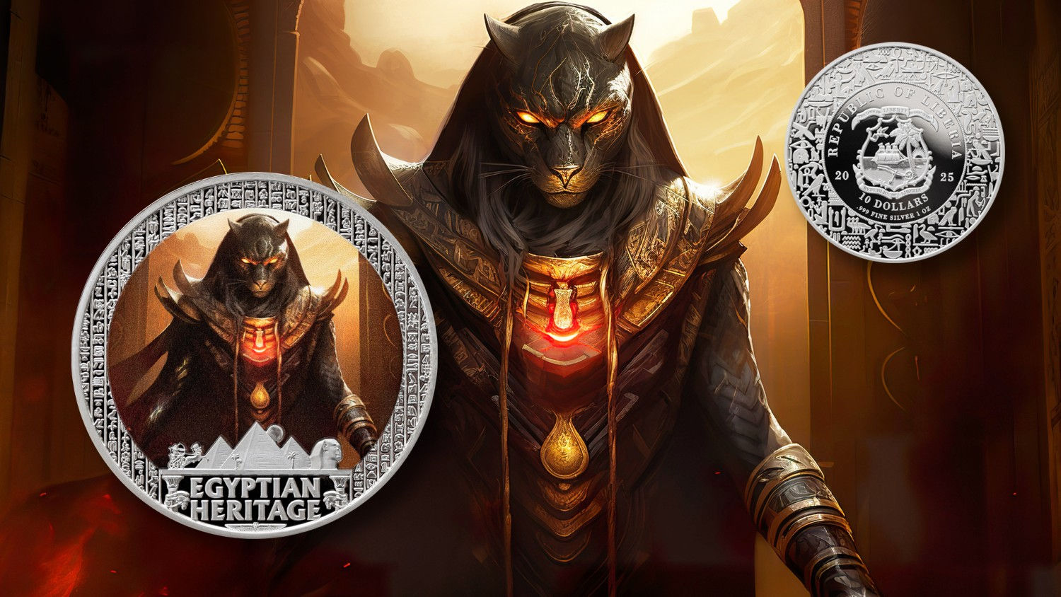 Sekhmet - Egyptian Heritage series - 1oz .999 Silver Coin $10 Liberia 2025