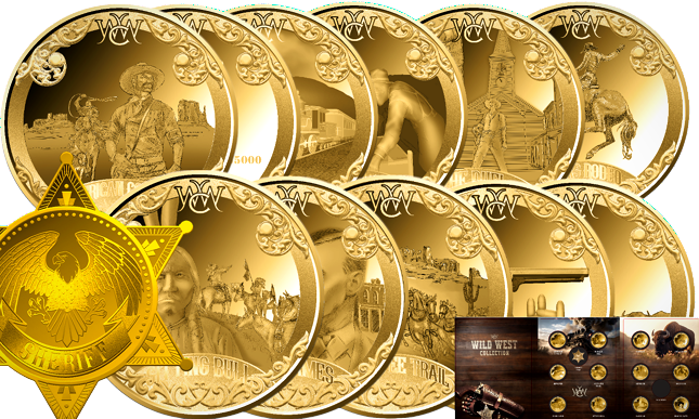 Wild West collection Set Silver Coin + Gold Coin + Free Folder Barbados 2024