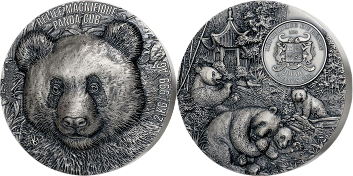 Miniature : PANDA Relief Magnifique 2 Kg Kilo Silver Coin 20000 Francs Benin 2024