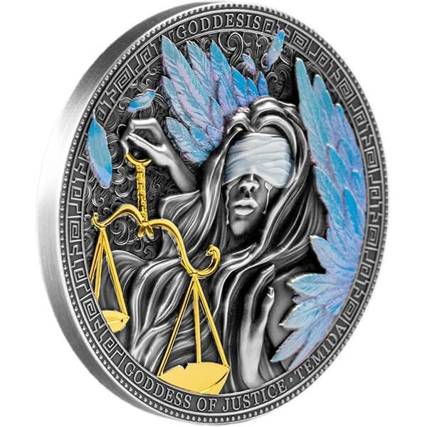 Miniature : THEMIS Goddesis Goddess of Justice 2 Oz Silver Coin 5$ Niue 2022