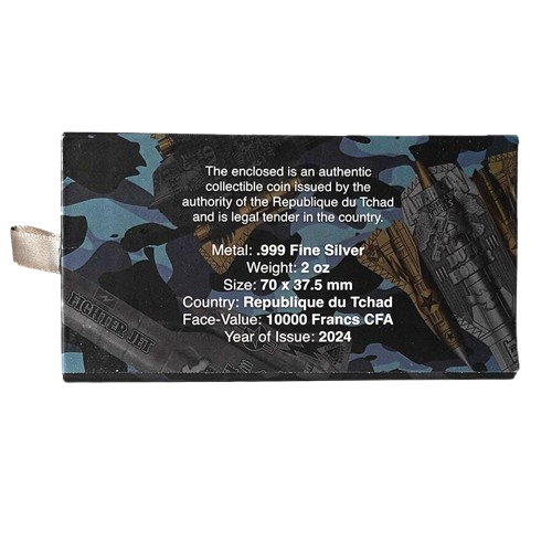 Thumbnail: FIGHTER JET Weapons of War Gold Glided 2 Oz Silver Coin 10000 Francs Chad 2024