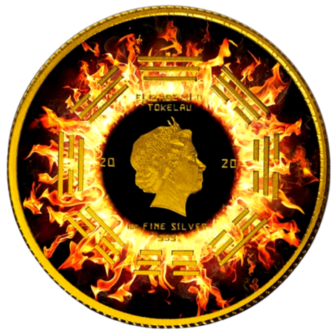 Miniatura: 2020 1oz Tokelau Silver Equilibrium Burning Colorized Gold Gilded Coin