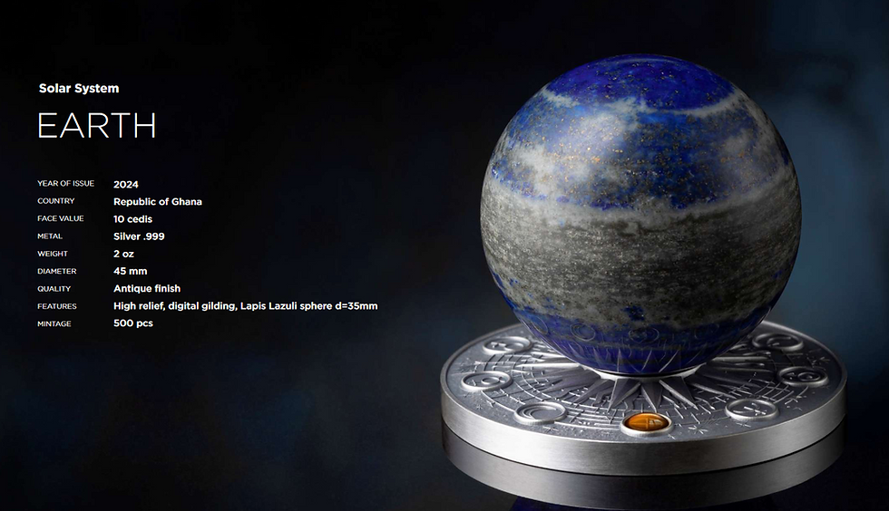 Miniatura: Earth Solar System 2 oz Antique finish Silver Coin 10 Cedis Ghana 2024