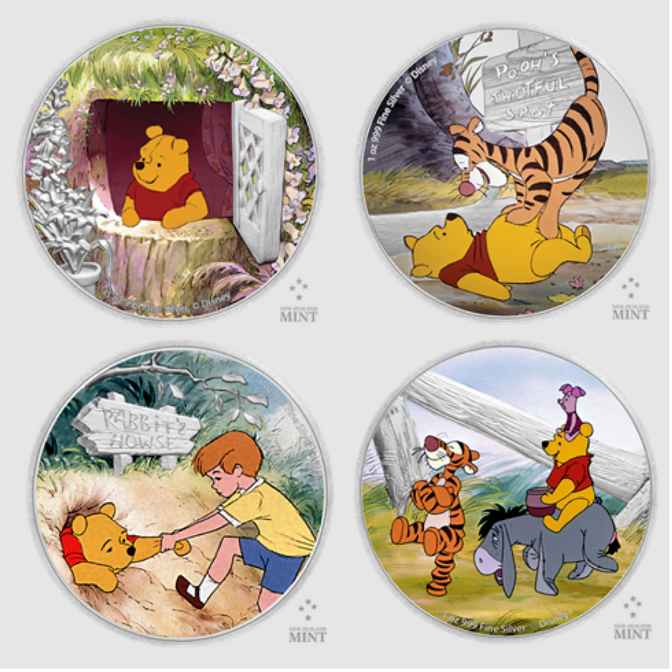 Thumbnail: Winnie the Pooh - 1 oz. Pure Silver 4 Coin Nz Mint $2 Niue 2020 - 2021