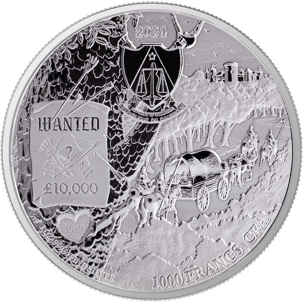 Miniatura: SHERWOOD: Robin of the Hood - 1oz .999 Silver Bullion 1000 francs Cameroon 2024