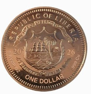 Miniatura: Aurora Guardian of the Lion - 5 oz .999 Copper Coin - 1$ Liberia 2026