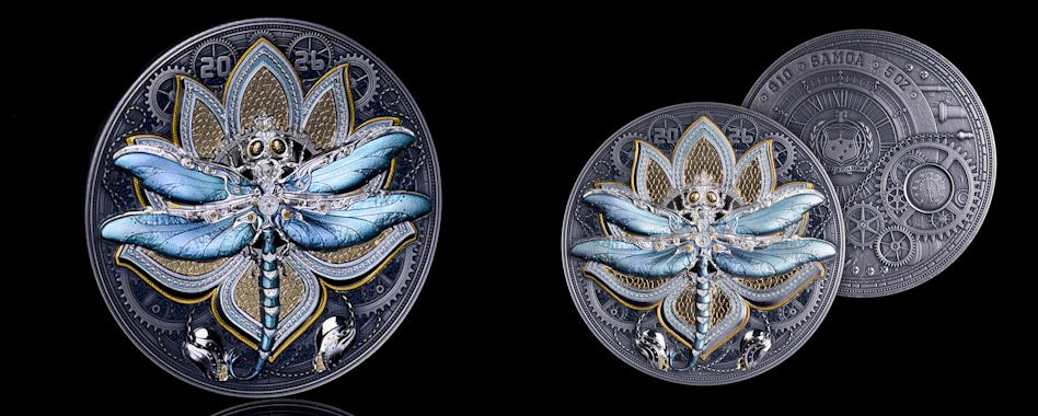 Thumbnail: Steambeasts Dragonfly 5 oz High Relief Silver Coin 10$ Samoa 2026
