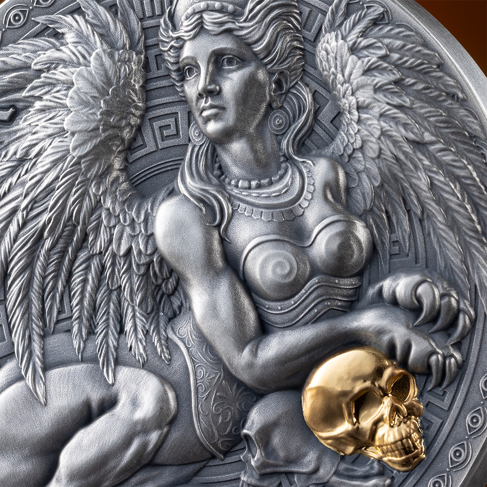 Miniatura: SPHINX The Great Greek Mythology 1 oz Antique finish Silver Coin Cameroon 2024