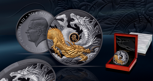 2024 Niue Lunar Dragon Gold Gilt Black Proof 5 oz Silver