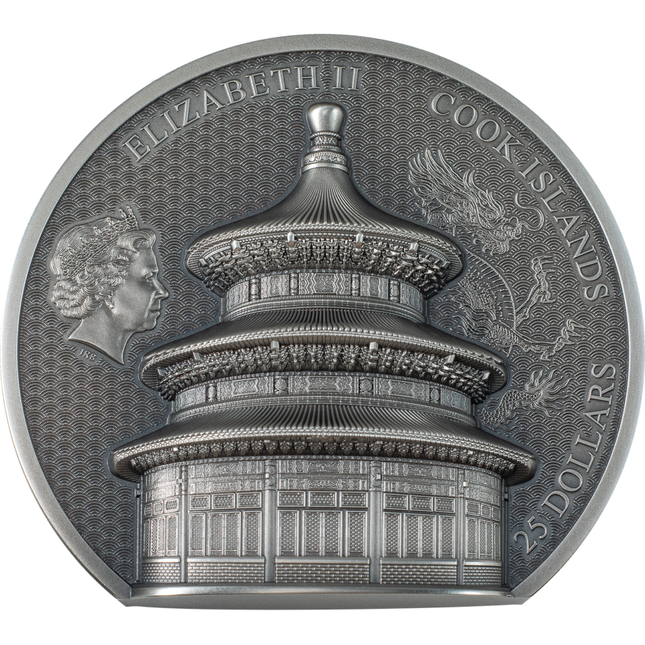 Thumbnail: TEMPLE OF HEAVEN Beijing Historical Monuments 5 Oz Silver 25$ Cook Islands 2023