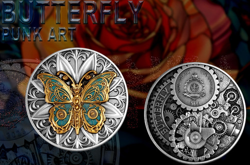 BUTTERFLY - ズアン② BUTTERFLY Punk Art 2 Oz Silver Coin 2$ Niue 2023 | Gold