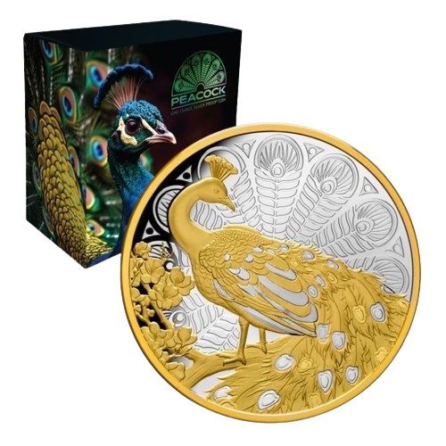 Peacock Proof 1 oz .999 Silver Coin $1 Niue 2024