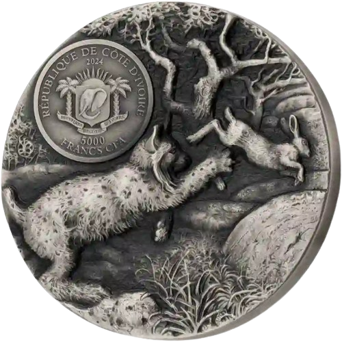 Thumbnail: PREDATORS Lynx 3 oz .999 Silver High Relief P.Degreef Ivory Coast 2024
