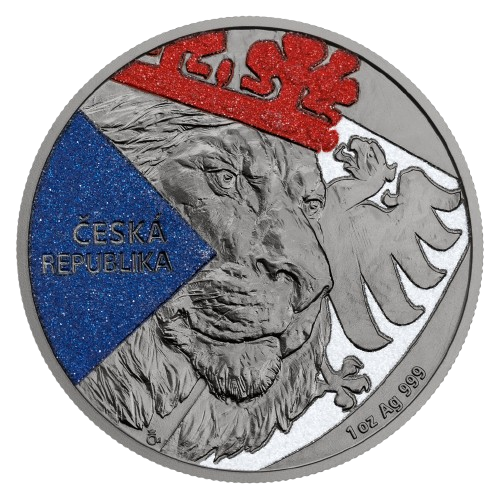 Miniatura: CZECH LION DIAMOND DUST Black Platinum 1 Oz Silver Coin 2$ Niue 2024