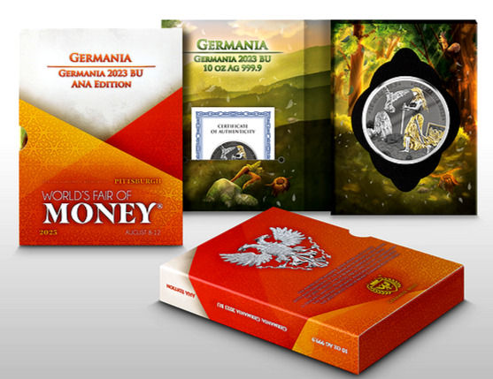 Miniaturbild: 2023 Germania 10 oz 999.9 Silver BU ANA colorized Edition