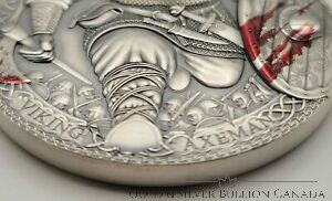 Miniature : VIKING AXEMAN – LEGENDARY WARRIOR SERIES – 2020 3 oz Antiqued Pure Silver Coin with Selective Gold Gilding – Cameroon
