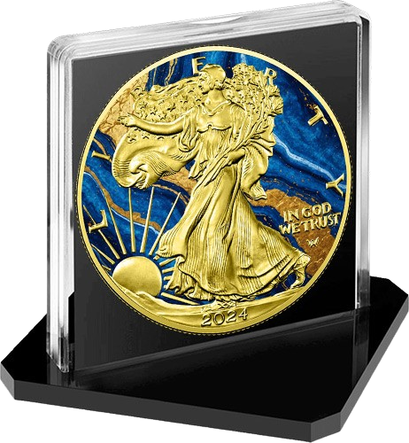 Miniature : GOLDEN BLUE MARBLE Metal Stones 1 Oz Silver Coin 1$ USA 2024