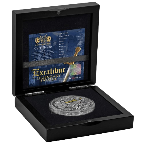 Thumbnail: EXCALIBUR - Legendary Swords - 2oz .999 Silver $5 Niue 2024