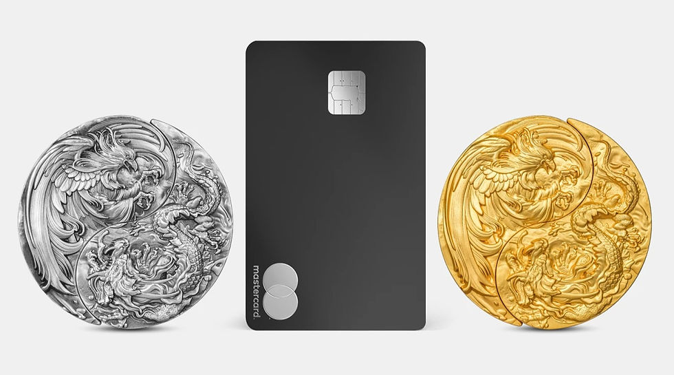 Miniature : Yin Yang Dragon & Phoenix 2x 1 oz 999 Fine Silver Coin – Chad 2023 Gold Plated