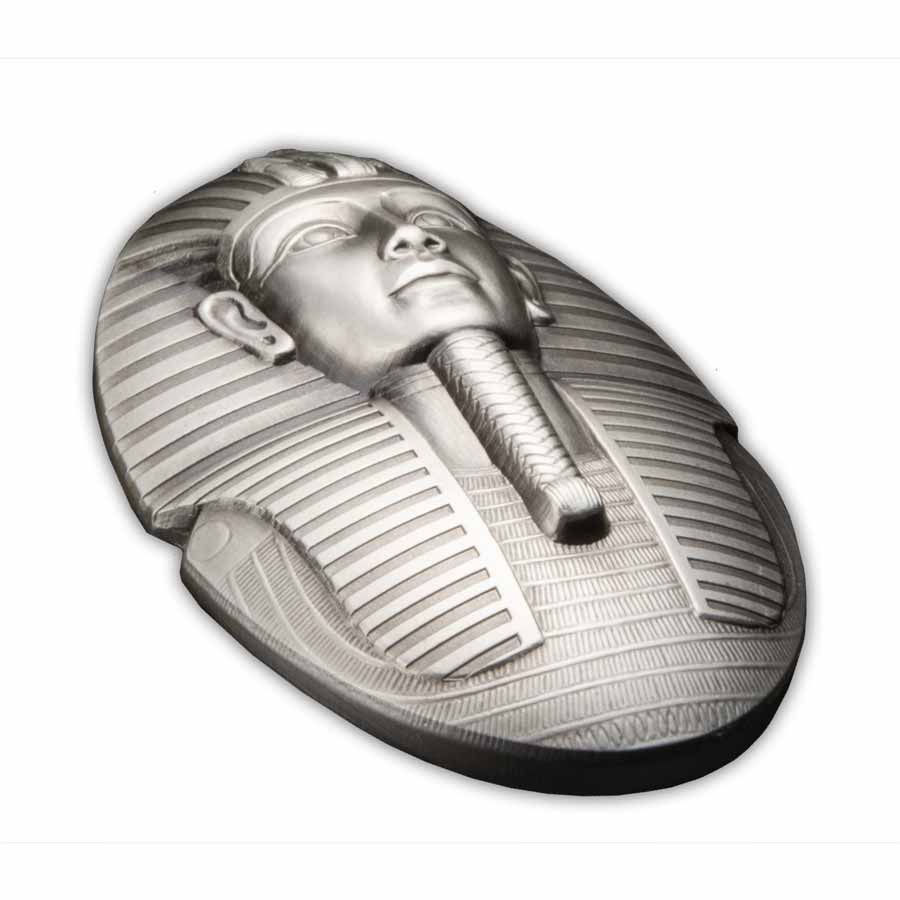 Miniatura: THE MASK OF TUTANKHAMUN – 2022 3 oz Pure Silver Special Shape Coin – Djibouti