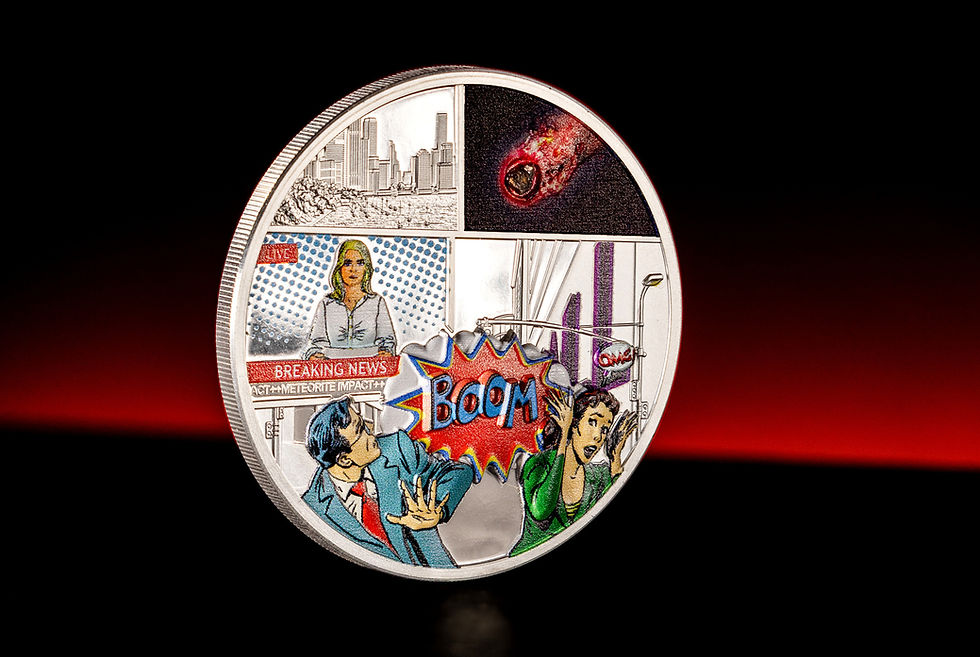 Miniatura: TENHAM Meteorite Impacts 1 Oz Silver Coin 5$ Cook Islands 2023