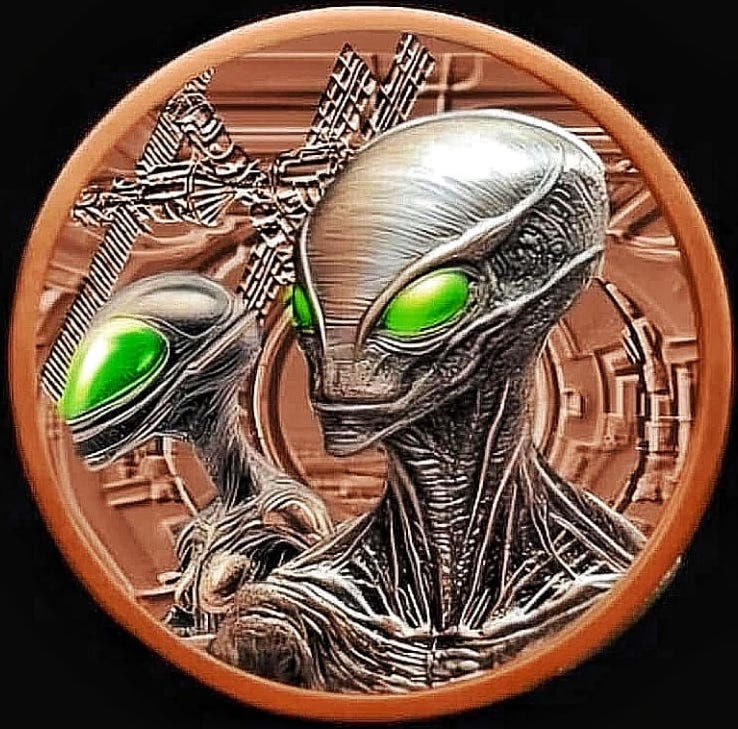 Thumbnail: Alien Colorized Reverse Proof 5 oz .999 Copper Medal Glow in Dark