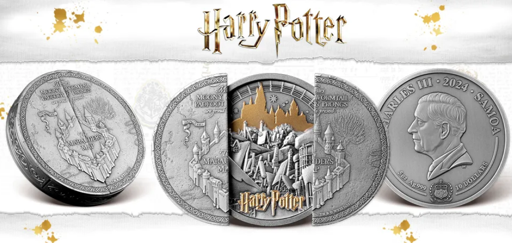 MARAUDER MAP Harry Potter 5 Oz Silver Coin 10$ Samoa 2024